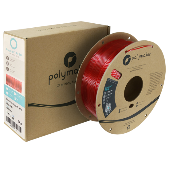 Polymaker PolyLite™ PETG Translucent Red / Transparant Rood Filament Polymaker PolyLite™ PETG Translucent Red / Transparant Rood Filament