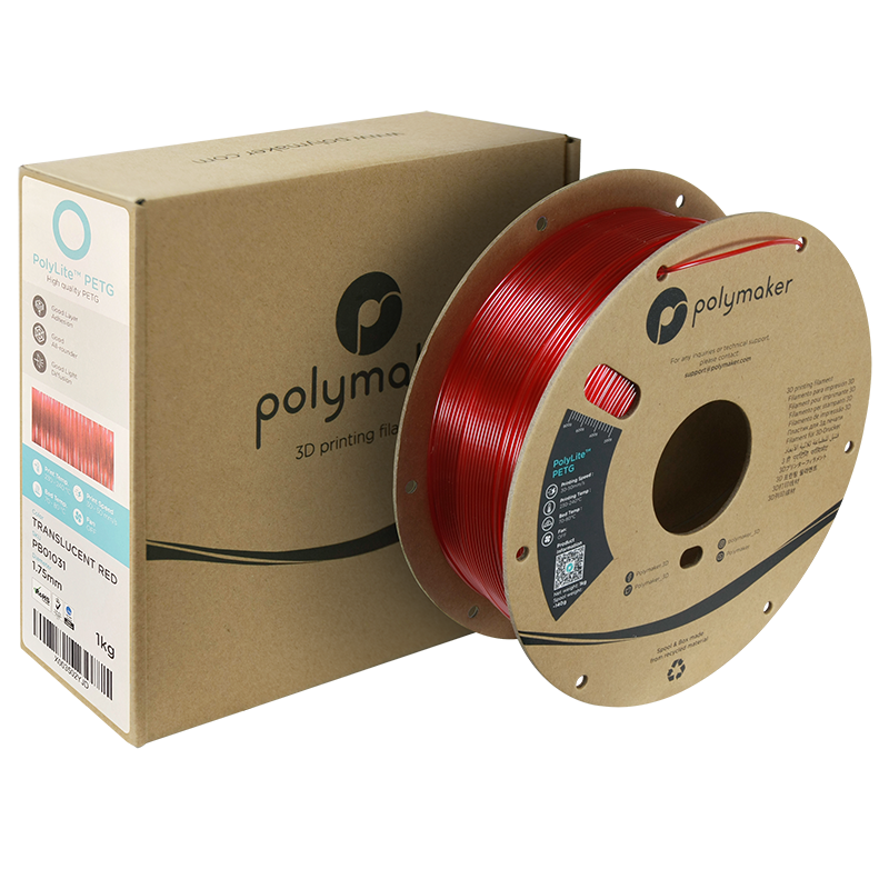 Polymaker PolyLite™ PETG Translucent Red / Transparant Rood Filament Polymaker PolyLite™ PETG Translucent Red / Transparant Rood Filament