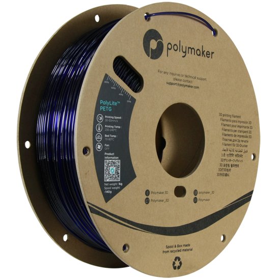 Polymaker PolyLite™ PETG Translucent Blue / Transparant Blauw Filament Polymaker PolyLite™ PETG Translucent Blue / Transparant Blauw Filament