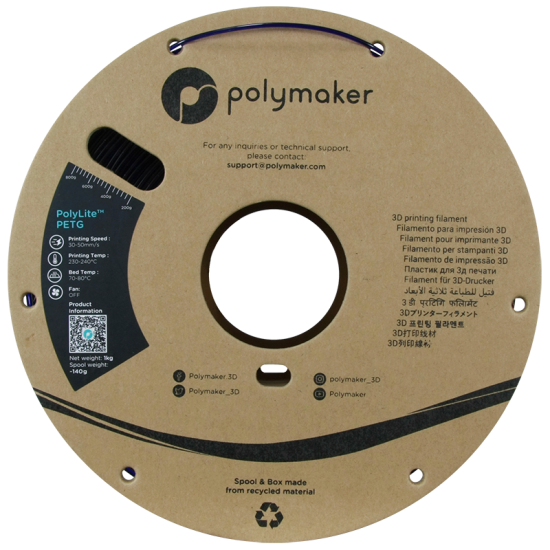 Polymaker PolyLite™ PETG Translucent Blue / Transparant Blauw Filament Polymaker PolyLite™ PETG Translucent Blue / Transparant Blauw Filament