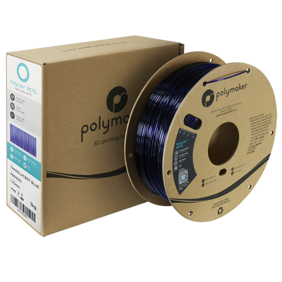 Polymaker PolyLite™ PETG Translucent Blue / Transparant Blauw Filament Polymaker PolyLite™ PETG Translucent Blue / Transparant Blauw Filament