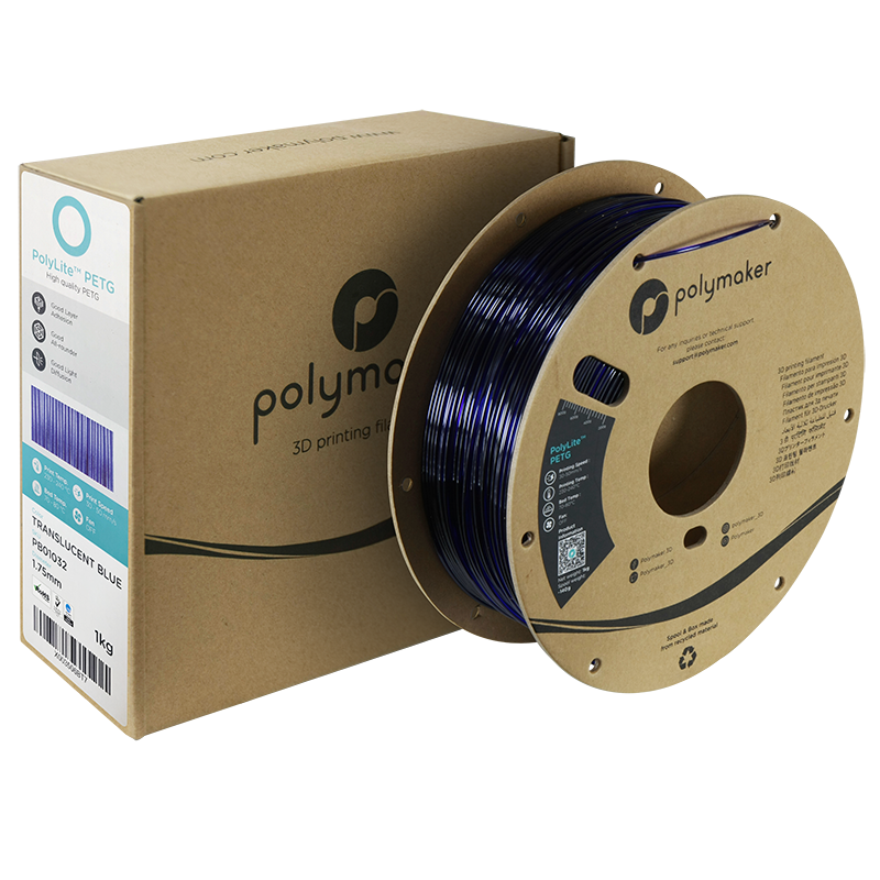 Polymaker PolyLite™ PETG Translucent Blue / Transparant Blauw Filament Polymaker PolyLite™ PETG Translucent Blue / Transparant Blauw Filament