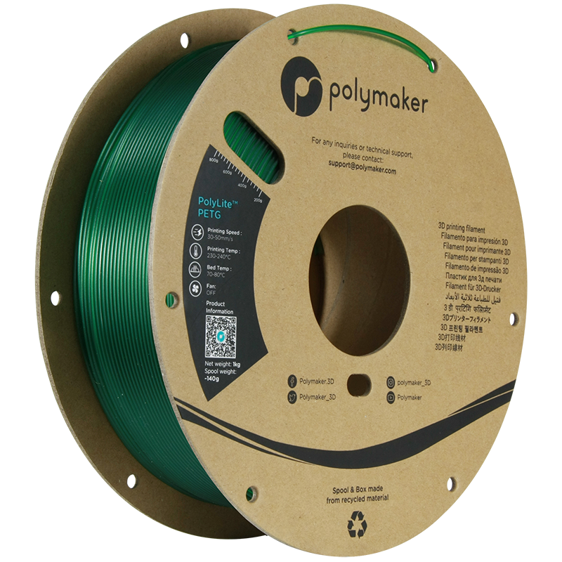 Polymaker PolyLite™ PETG Translucent Green / Transparant Groen Filament Polymaker PolyLite™ PETG Translucent Green / Transparant Groen Filament