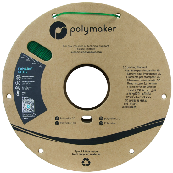 Polymaker PolyLite™ PETG Translucent Green / Transparant Groen Filament Polymaker PolyLite™ PETG Translucent Green / Transparant Groen Filament