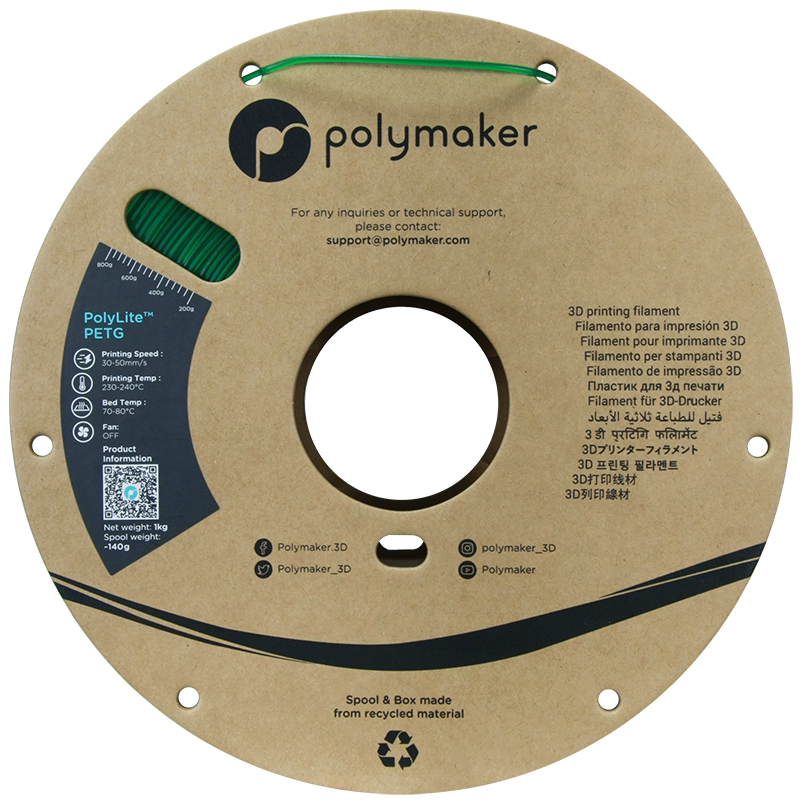 Polymaker PolyLite™ PETG Translucent Green / Transparant Groen Filament Polymaker PolyLite™ PETG Translucent Green / Transparant Groen Filament