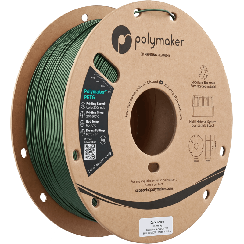 Polymaker™ PETG Dark Green / Donker Groen Filament Polymaker™ PETG Dark Green / Donker Groen Filament