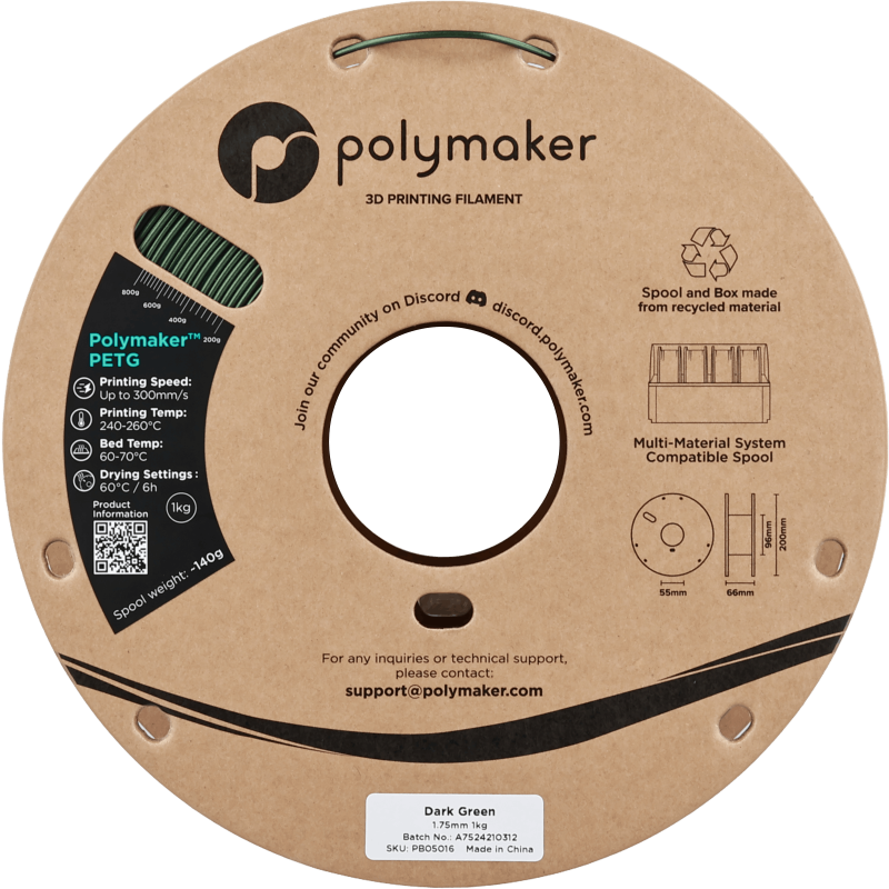 Polymaker™ PETG Dark Green / Donker Groen Filament Polymaker™ PETG Dark Green / Donker Groen Filament