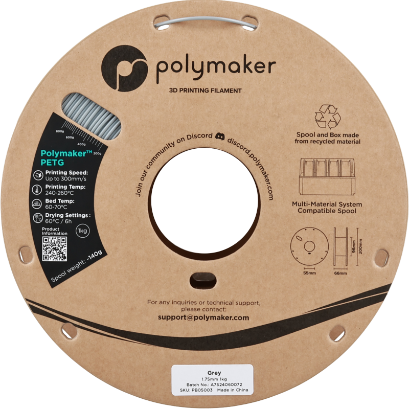 Polymaker™ PETG Grey / Grijs Filament Polymaker™ PETG Grey / Grijs Filament