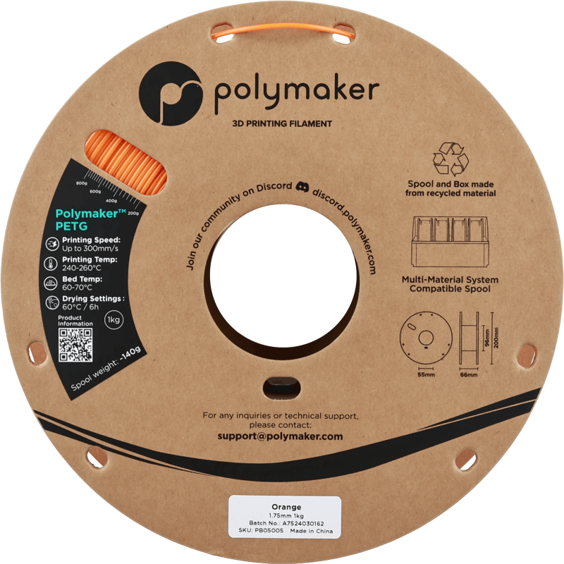 Polymaker™ PETG Orange / Oranje Filament Polymaker™ PETG Orange / Oranje Filament