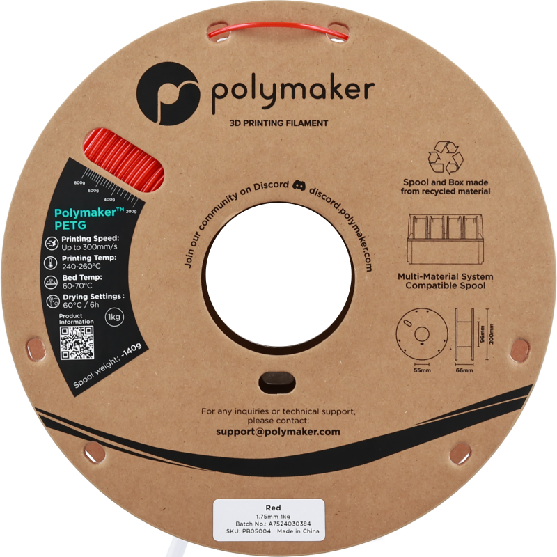 Polymaker™ PETG Red / Rood Filament Polymaker™ PETG Red / Rood Filament