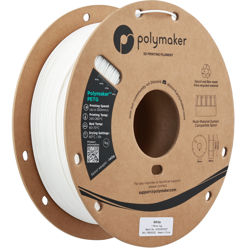 Polymaker™ PETG White / Wit Filament Polymaker™ PETG White / Wit Filament