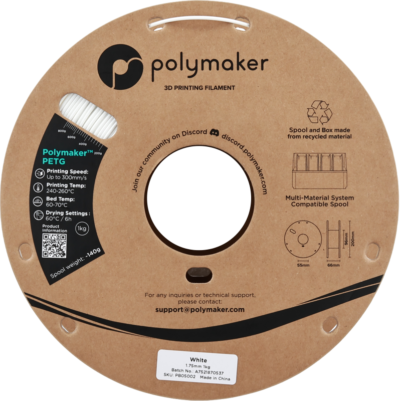 Polymaker™ PETG White / Wit Filament Polymaker™ PETG White / Wit Filament