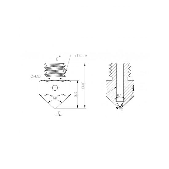 MK8 0.6mm Nozzle / Printkop Messing voor 1.75mm Filament